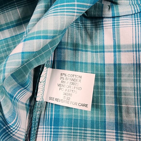 Dakini Plaid Boyfriend Shirt Womens Medium Green Stretch Hidden Side Pocket Snap - Picture 10 of 12